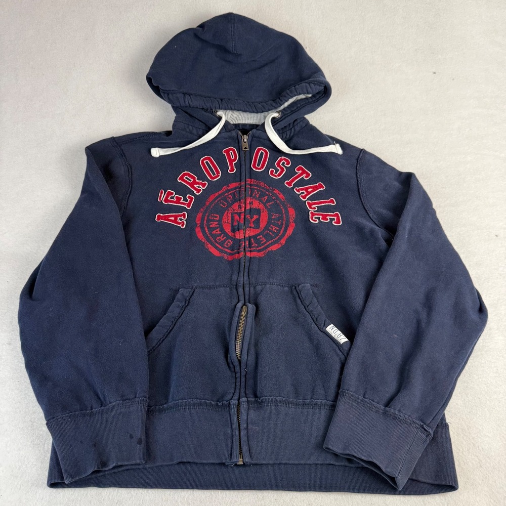 Aeropostale Womens‎ Navy Blue Red Graphic Full Zip Hoodie Sweatshirt Large L